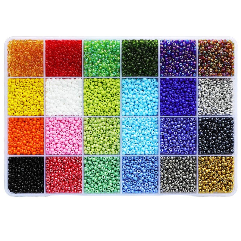 Bala&Fillic Glass Seed Beads About 7200pcs in Box Size 8/0 Seed Beads 3mm, Hole 1.0mm (300pcs/Color, 24 Colors) - Image 1