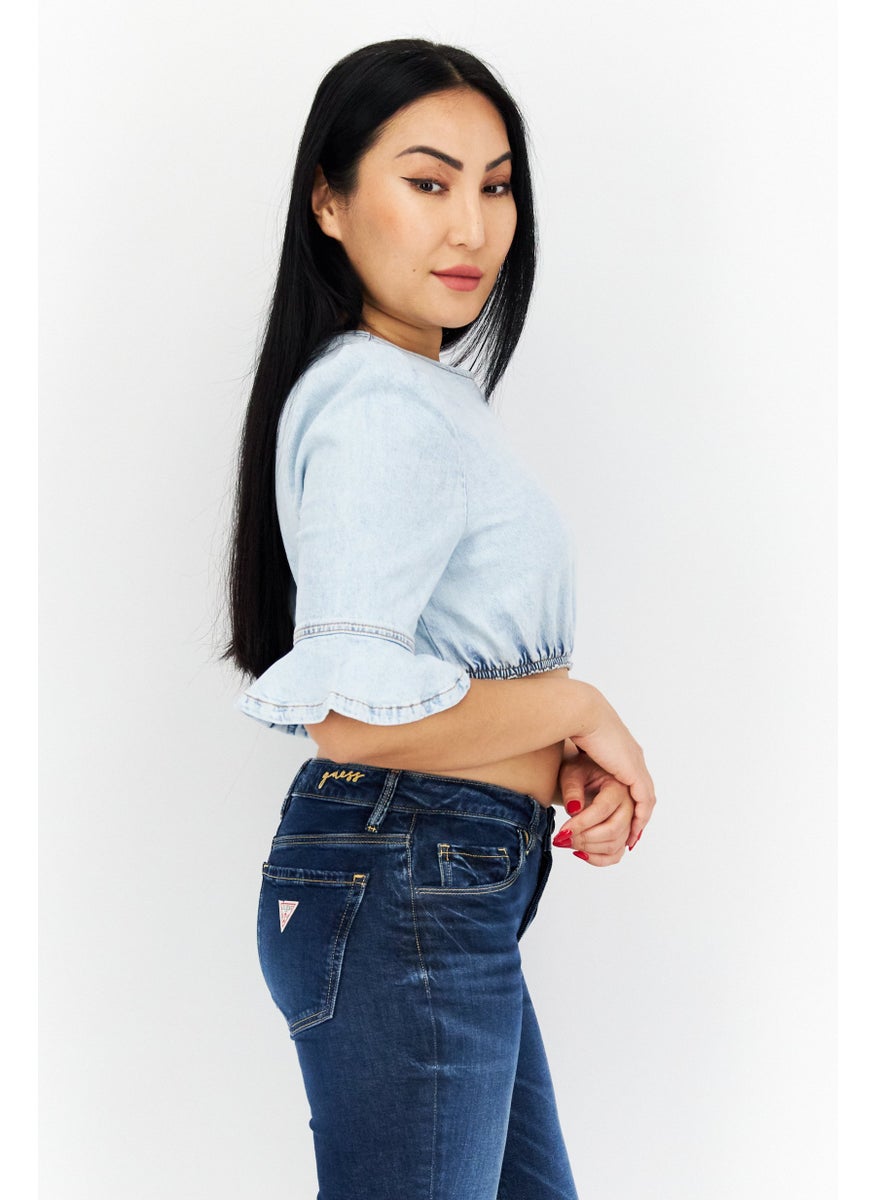 Women Crew Neck 3/4 Sleeve Washed Denim Top, Blue - pzsku/ZEE7D519565B48ECEC159Z/45/_/1724350880/9a13bf12-86c8-43fa-9bda-076f3edf23b7