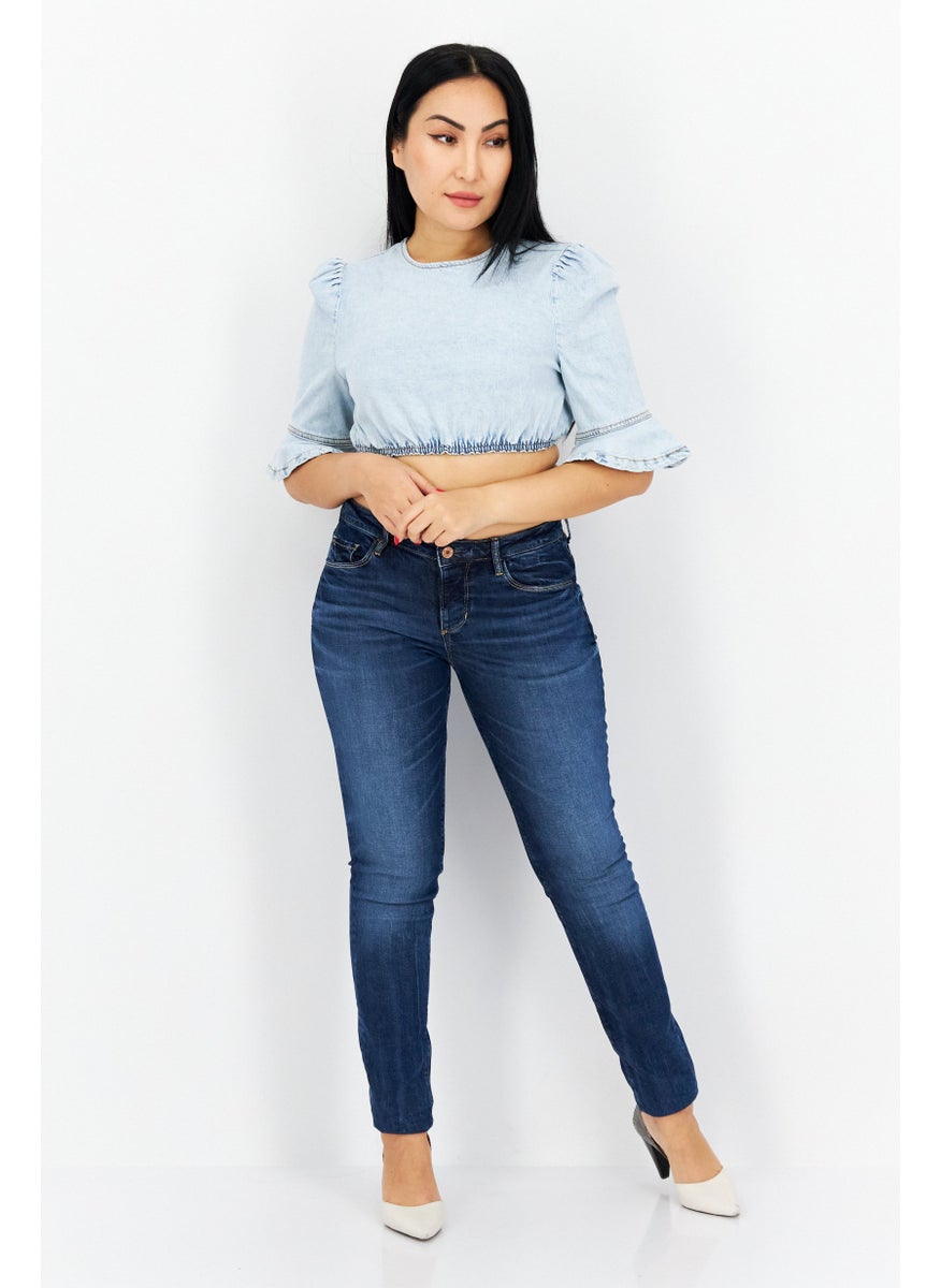 Women Crew Neck 3/4 Sleeve Washed Denim Top, Blue - pzsku/ZEE7D519565B48ECEC159Z/45/_/1736691332/e7db97b4-2813-4702-b174-8e13c966c7c5