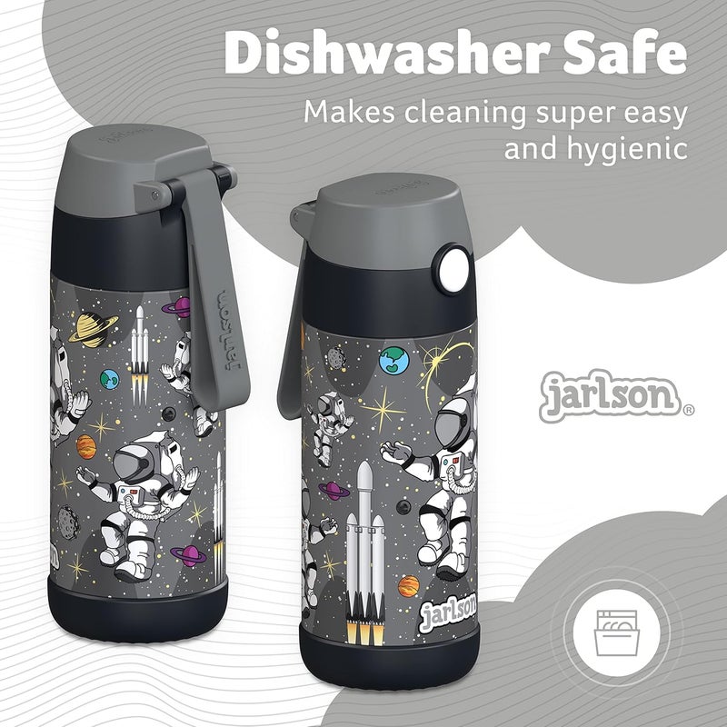 Jarlson قارورة مياه أطفال جارلسون® - مالي - قارورة مياه معزولة من الفولاذ المقاوم للصدأ مع غطاء شرب سريع - ترمس - بنات/أولاد (رائد فضاء 'نجمة'، 12 أونصة) - Image 4