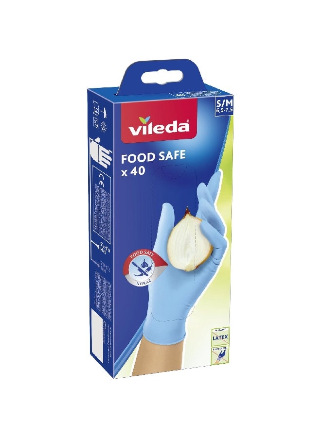 Vileda 40-Piece Food Safe Powder-Free Disposable Nitrile Gloves Light Blue Small/Medium VG33