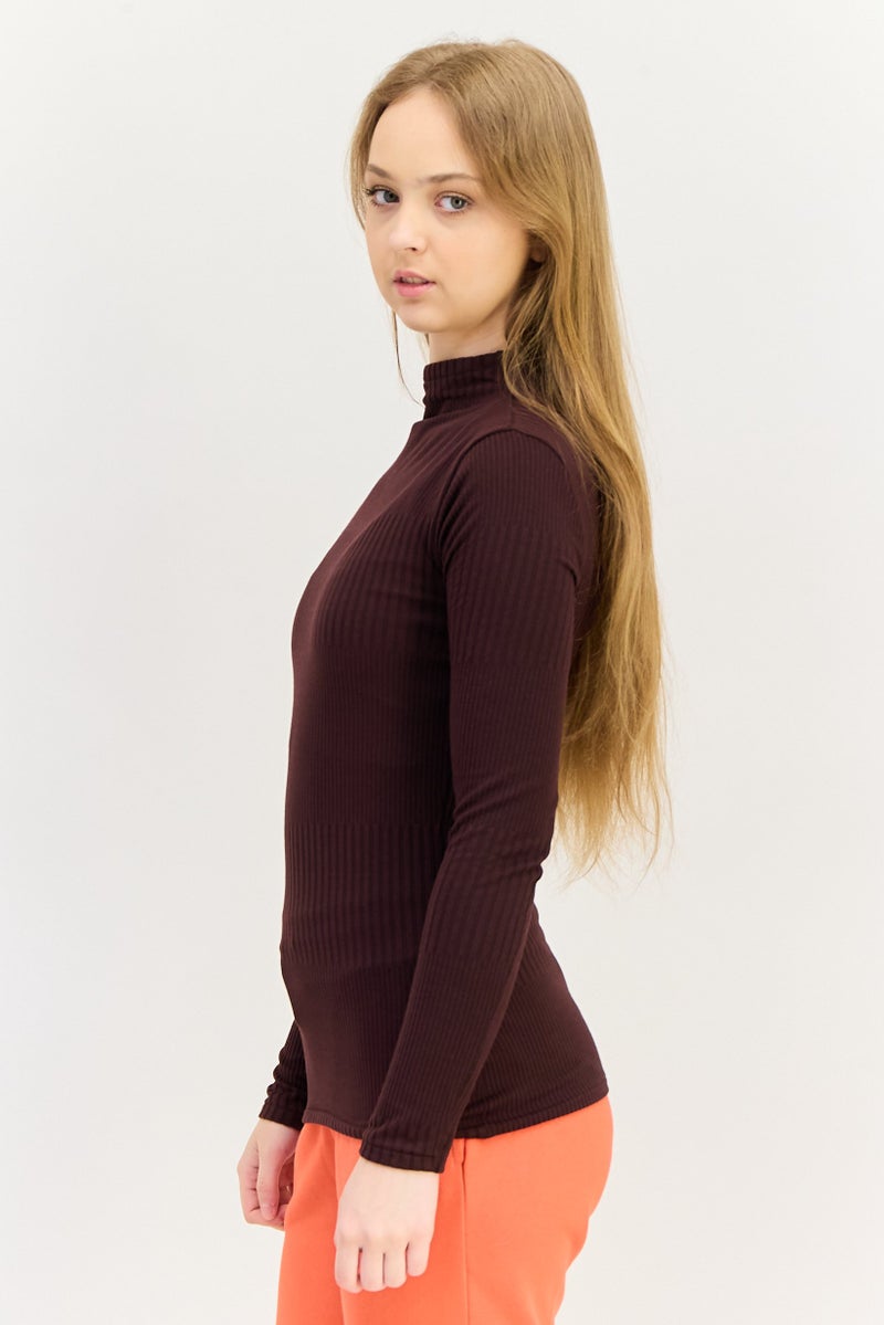 Nike بلوزة نسائية ضيقة الأكمام طويلة الأكمام، بني داكن - Image 2