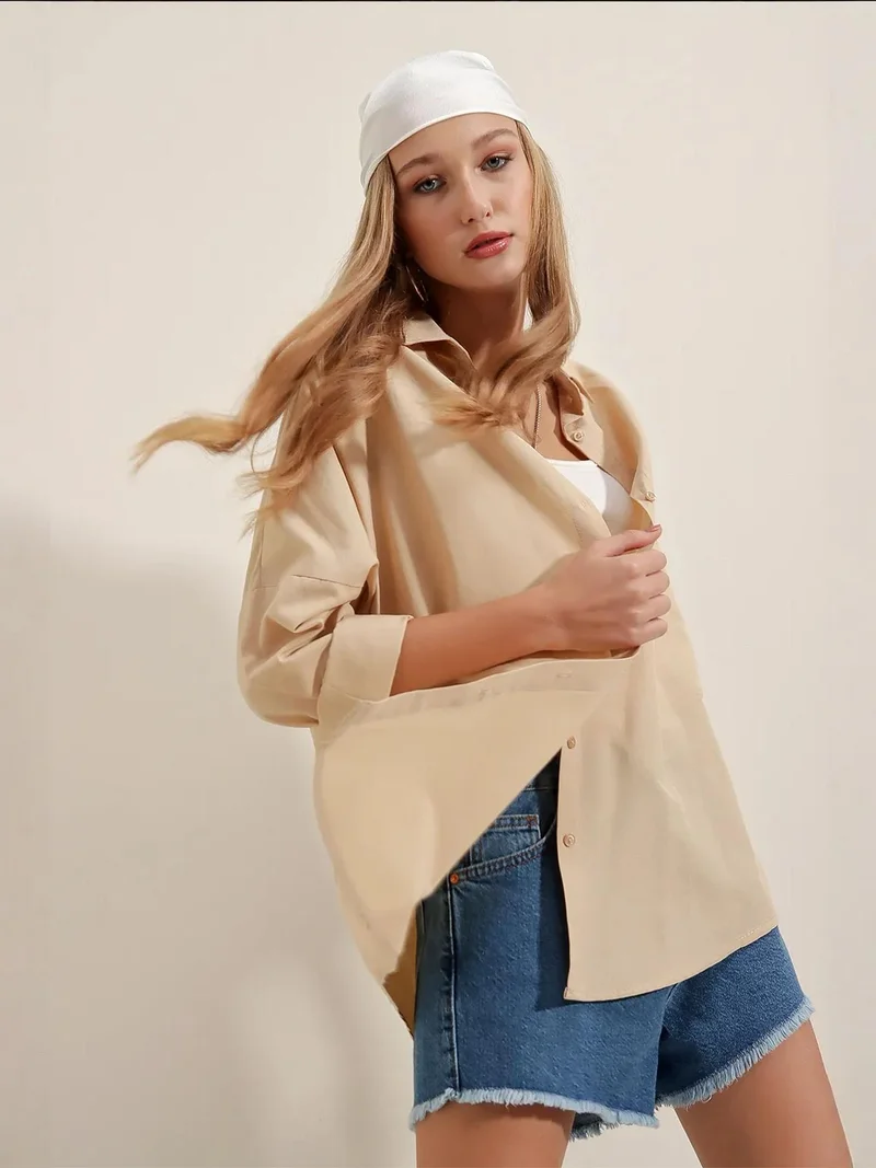 بيغ دارت قميص بأزرار وأكمام طويلة كبير الحجم من