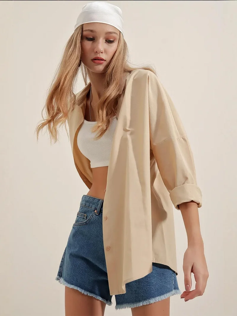 بيغ دارت قميص بأزرار وأكمام طويلة كبير الحجم من