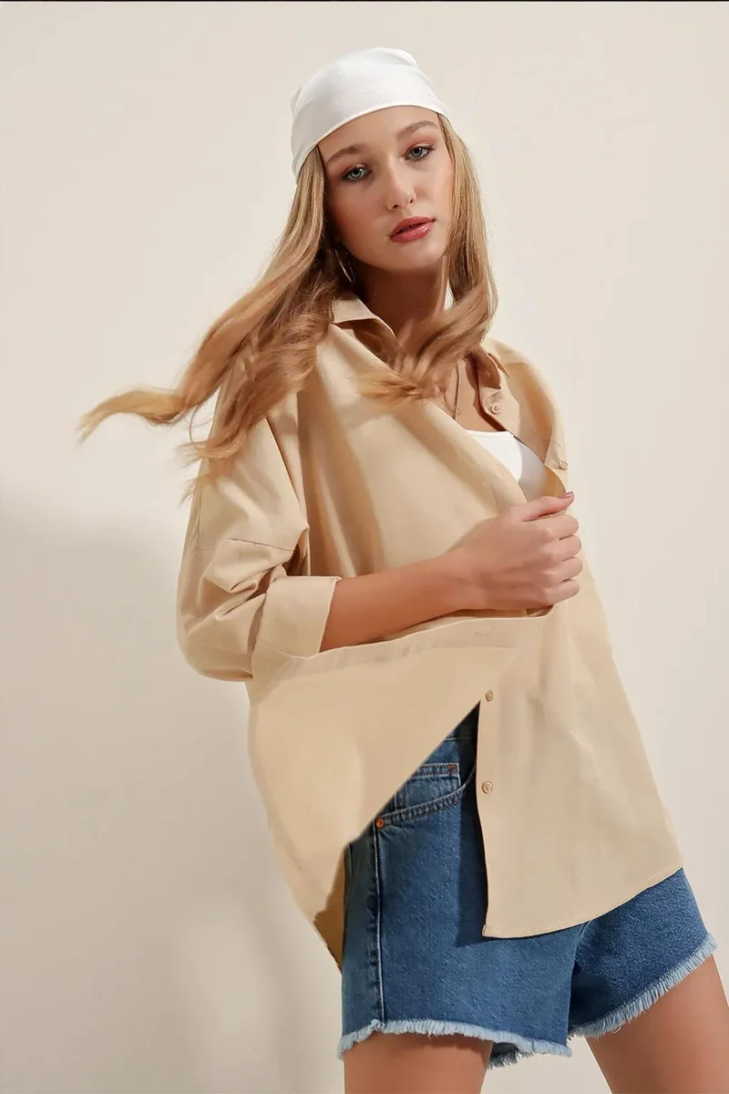 Big Dart BDART Oversized Patterned Poplin Shirt With Button Closure