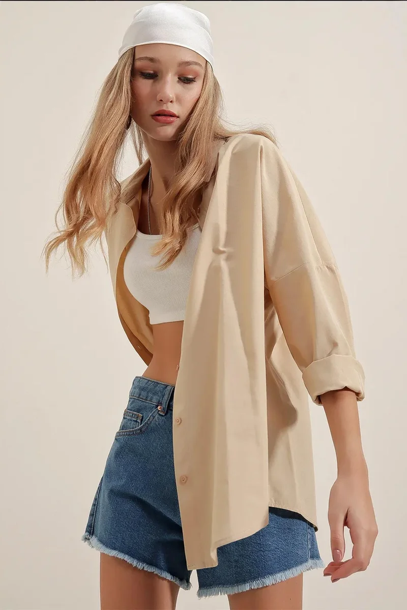 Big Dart BDART Oversized Patterned Poplin Shirt With Button Closure