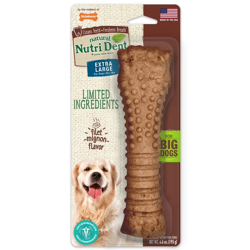 Nylabone Nutri Dent Dog Dental Chews - Natural Dog Teeth Cleaning & Breath Freshener - Dental Treats for Dogs - Filet Mignon Flavor, X-Large (1 Count) - Image 1