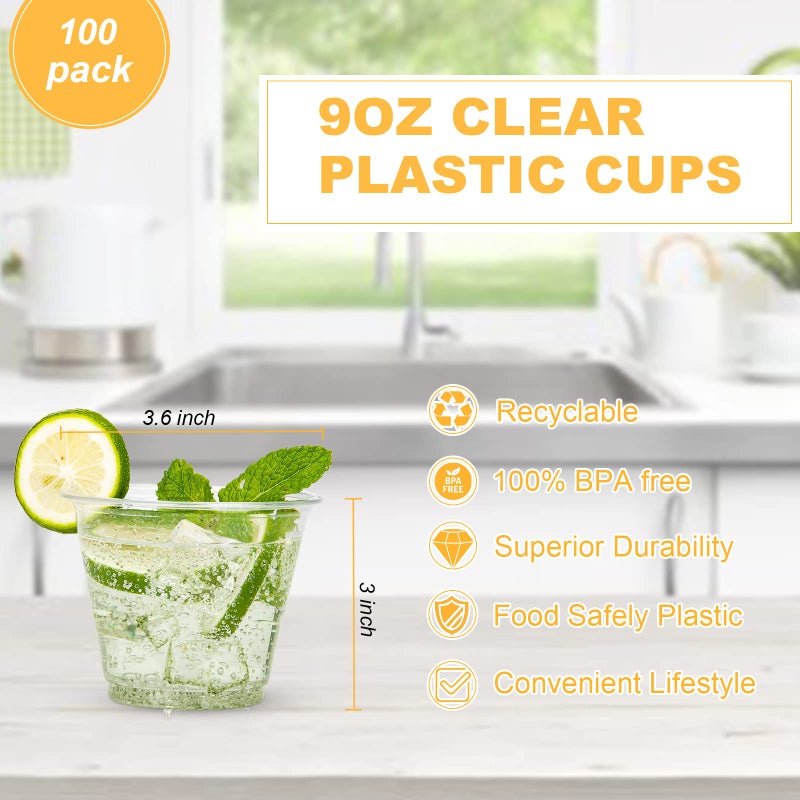 TashiBox 9 oz Disposable Plastic Cups  100 Count  Crystal Clear - Image 2