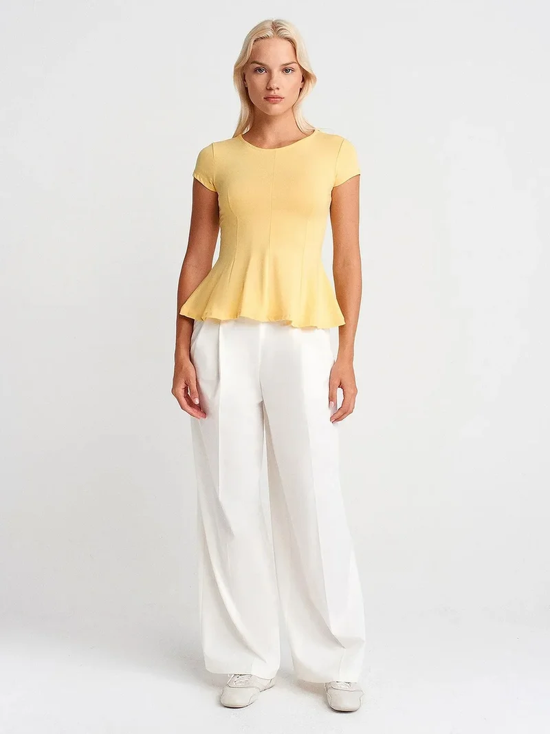 ديلفين DILVIN Fitted Crew Neck Frilly T-shirt