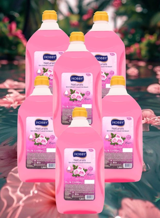 هوبي 6 قطع غسول اليدين السائل برائحة الورد 1.5 لتر - Image 1
