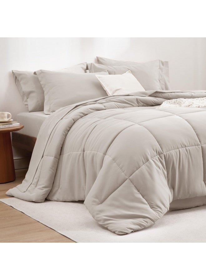 Bedsure Bedsure Beige Queen Comforter Set - 7 Pieces Solid Queen Bed in a Bag, Queen Bed Set Beige with Comforters, Sheets, Pillowcases & Shams  - Image 1