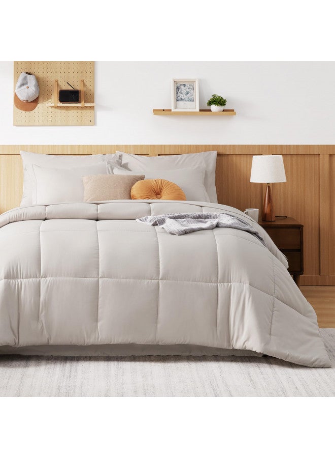 Bedsure Bedsure Beige Queen Comforter Set - 7 Pieces Solid Queen Bed in a Bag, Queen Bed Set Beige with Comforters, Sheets, Pillowcases & Shams  - Image 2