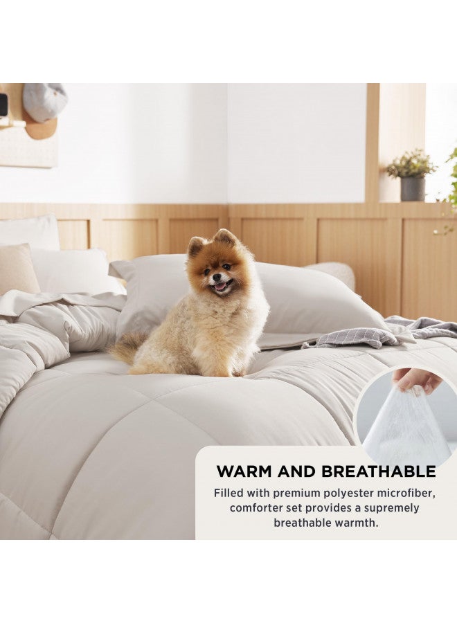 Bedsure Bedsure Beige Queen Comforter Set - 7 Pieces Solid Queen Bed in a Bag, Queen Bed Set Beige with Comforters, Sheets, Pillowcases & Shams  - Image 4