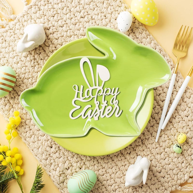 Jinei 4 Pcs Bunny Shaped Plates Ceramic Serving Candy Dishes Rabbit Dinner Tray Salad Dessert Appetizer Plates Dinnerware for Easter Party Spring Garden Tea Party SuppliesGreen - Image 5