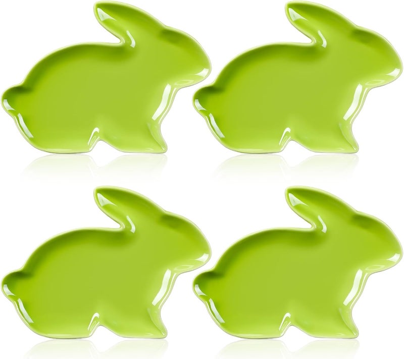 Jinei 4 Pcs Bunny Shaped Plates Ceramic Serving Candy Dishes Rabbit Dinner Tray Salad Dessert Appetizer Plates Dinnerware for Easter Party Spring Garden Tea Party SuppliesGreen - Image 1