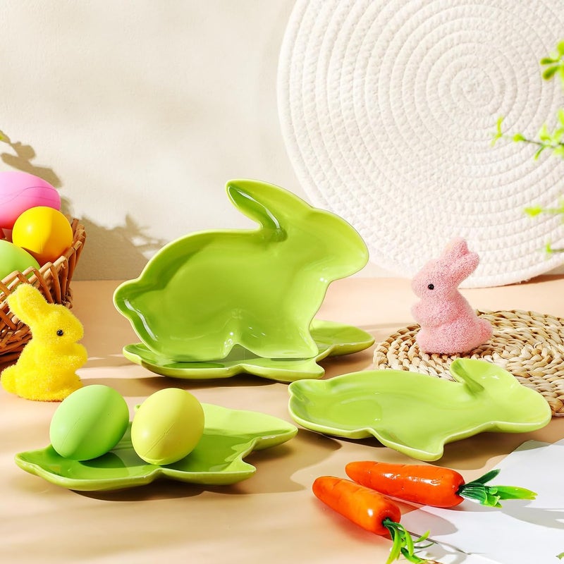 Jinei 4 Pcs Bunny Shaped Plates Ceramic Serving Candy Dishes Rabbit Dinner Tray Salad Dessert Appetizer Plates Dinnerware for Easter Party Spring Garden Tea Party SuppliesGreen - Image 2