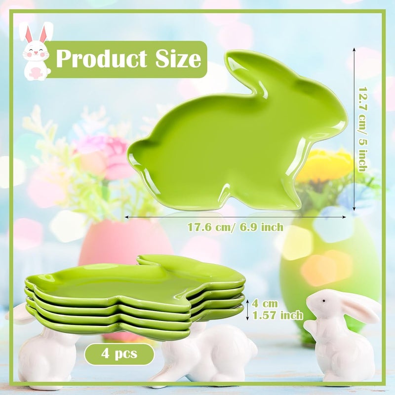 Jinei 4 Pcs Bunny Shaped Plates Ceramic Serving Candy Dishes Rabbit Dinner Tray Salad Dessert Appetizer Plates Dinnerware for Easter Party Spring Garden Tea Party SuppliesGreen - Image 3