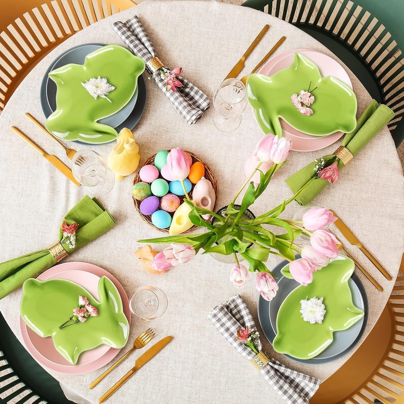 Jinei 4 Pcs Bunny Shaped Plates Ceramic Serving Candy Dishes Rabbit Dinner Tray Salad Dessert Appetizer Plates Dinnerware for Easter Party Spring Garden Tea Party SuppliesGreen - Image 4