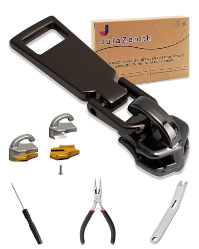 JulaZenith Durable Zipper Pull Replacement, Zipper Repair Kit with Fixing Tools, Professional Zippers Repair Solution for Jackets, Luggage, Bags, Tents and Outdoor Gear (Black, 5#) - Image 1