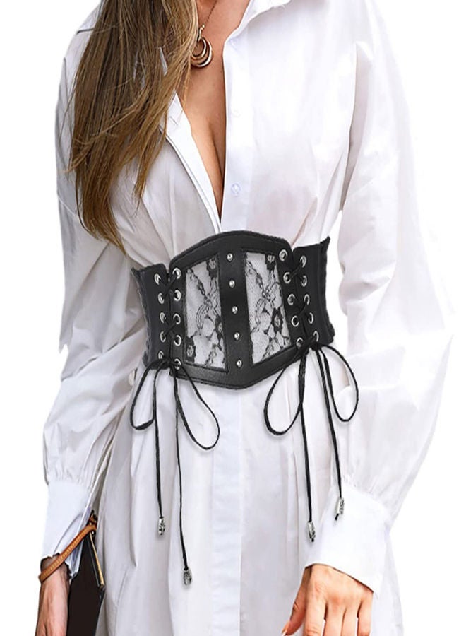 SYOSI Women Corset Belt, Belt Female Decorative Gauge Sense of Seniority with Skirt Lace Wide Paragraph Waist Cover Versatile Black Belt, Lace Elastic Elastic Tunic Decoration With Dress Shirt Outer Wear - Image 1