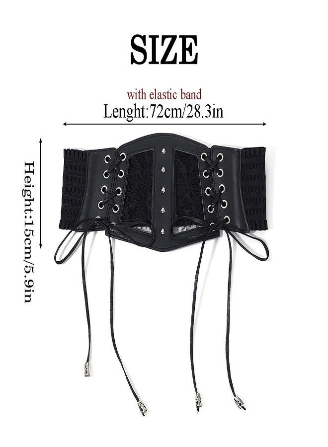 SYOSI Women Corset Belt, Belt Female Decorative Gauge Sense of Seniority with Skirt Lace Wide Paragraph Waist Cover Versatile Black Belt, Lace Elastic Elastic Tunic Decoration With Dress Shirt Outer Wear - Image 4