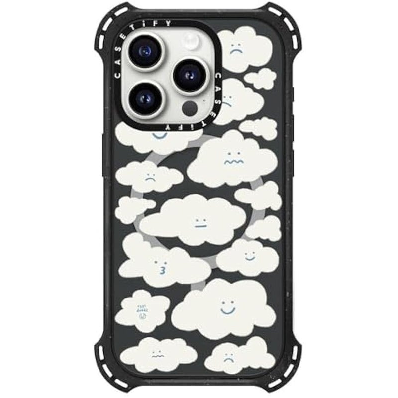 Casetify Bounce iPhone 15 Pro Case 【6X Military Grade Drop Tested / 21.3ft Drop Protection/Compatible with Magsafe】 - Cute Clouds - Triple Black - Image 3