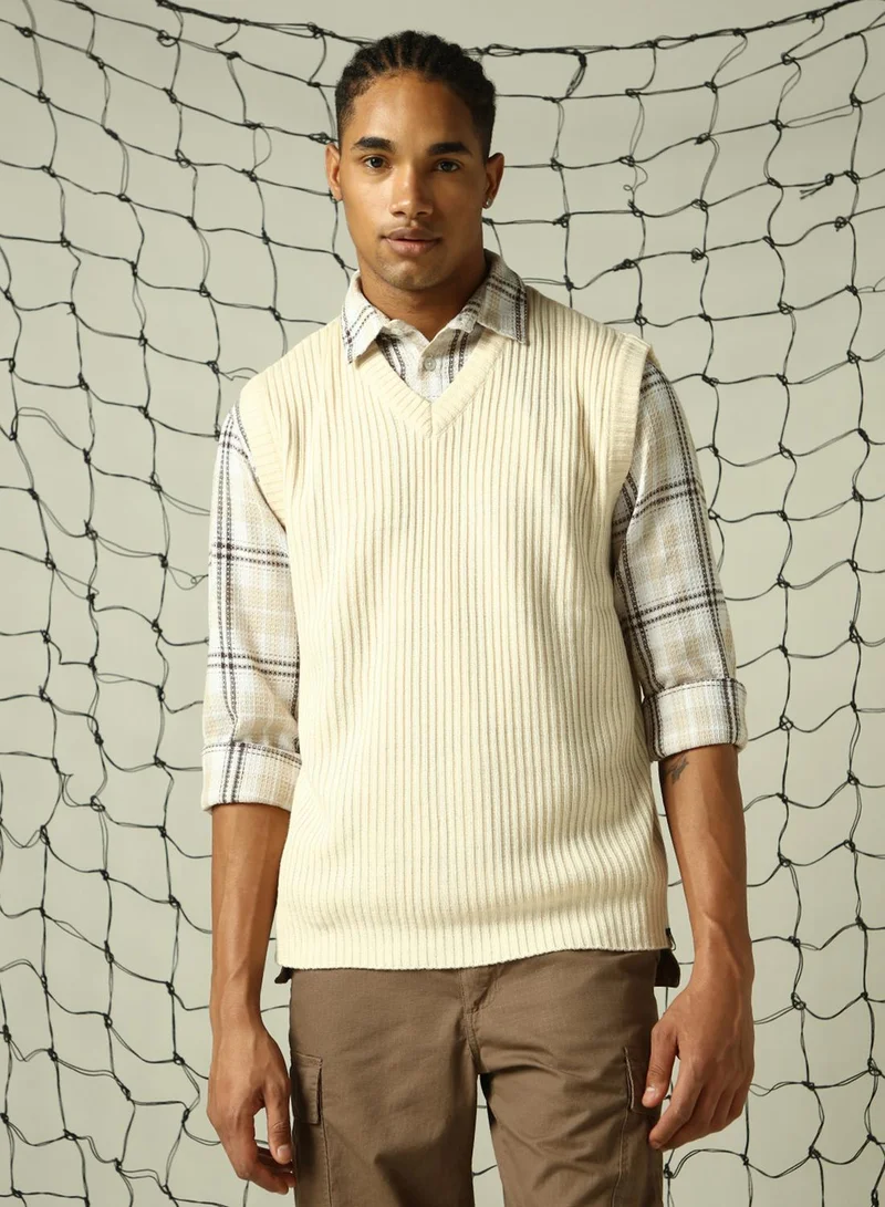 Hubberholme Off White Men's Off White 100% Acrylic Solid Relaxed Fit Sweater for Men | Best Price UAE
