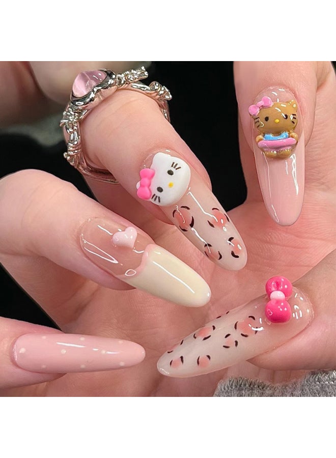Xiaohongshu's Popular Wearable Nails, Cat-eye High-end Autumn And Winter Leopard Print French Manicure Nails, Pure Wearable Nail Pieces