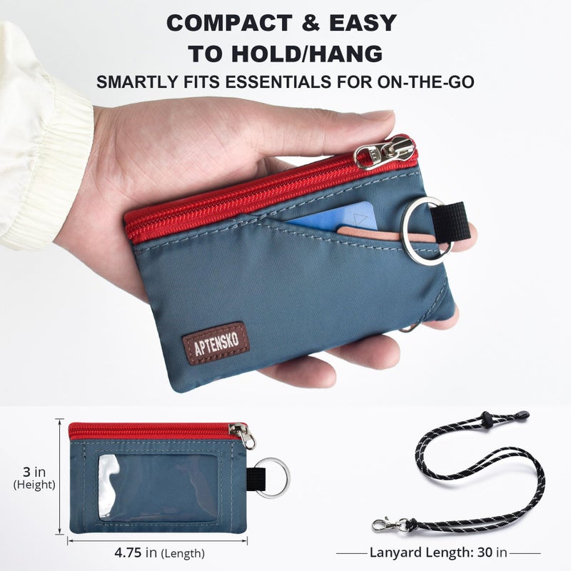 APTENSKO RFID Blocking Travel Wallet with Adjustable Lanyard, Small Nylon Zipper Pouch and Badge Holder for ID, Credit Cards, Cash, Keys, Commuters (Slate Blue) - Image 4