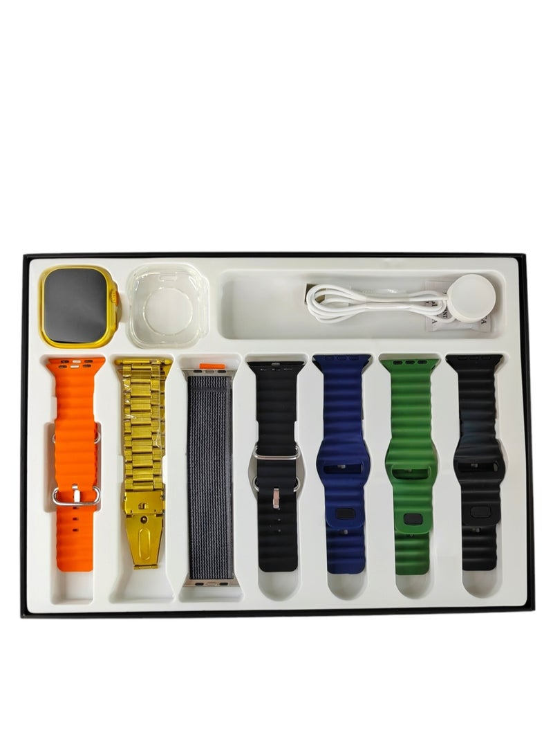 Smart Watch WS-79 Max Series 9, 7 IN 1 With Health Fitness Tracker Sport Watch  , 7 addition Replacement Band 49MM-gold  - Image 2