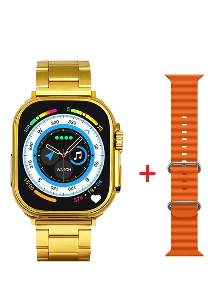 Smart Watch WS-79 Max Series 9, 7 IN 1 With Health Fitness Tracker Sport Watch  , 7 addition Replacement Band 49MM-gold  - Image 1