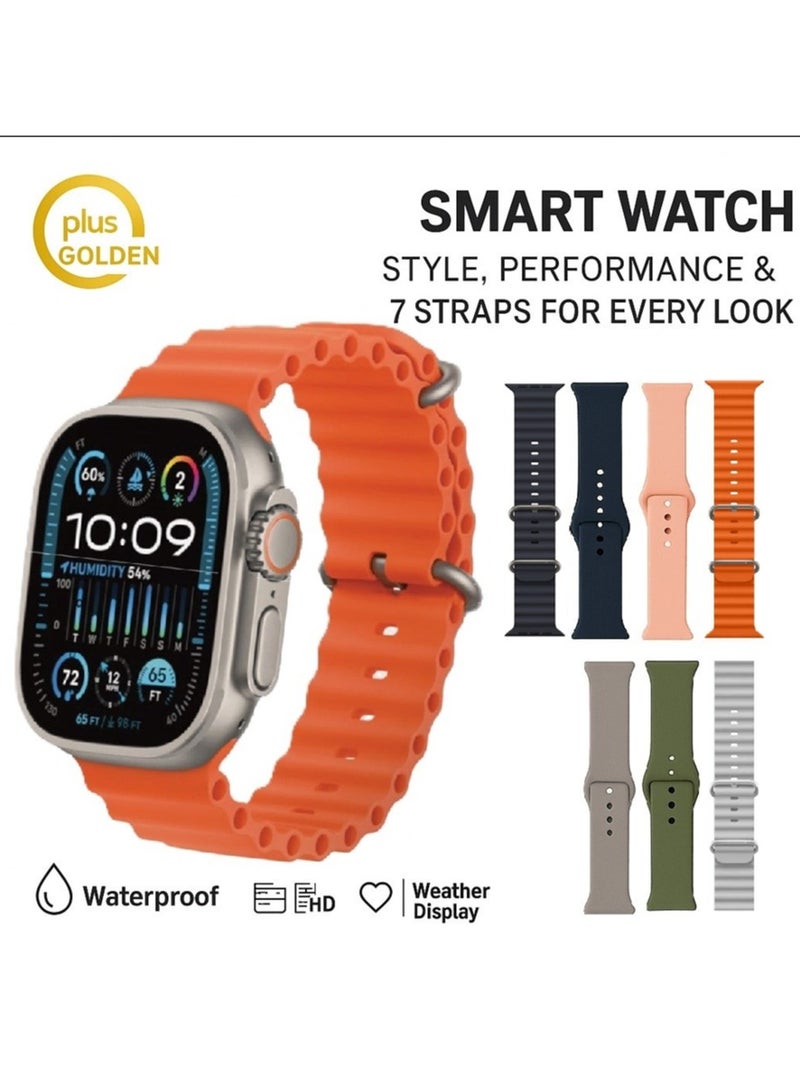 Smart Watch Series 9, 7 IN 1 With Health Fitness Tracker Sport Watch  , 7 addition Replacement Band 49MM-gold - Image 1