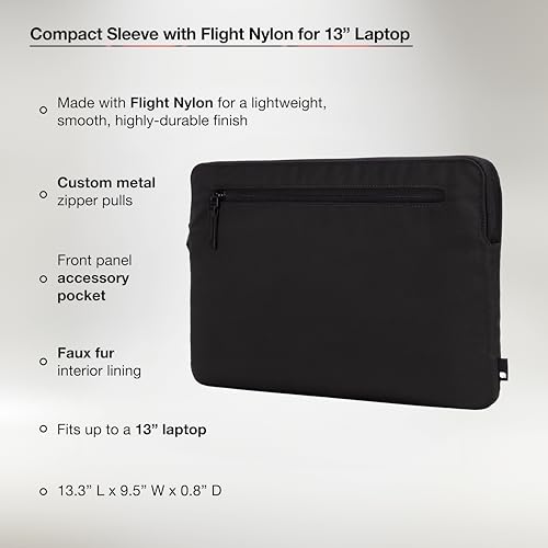 Incase Compact Laptop Sleeve with Flight Nylon - 13 inch Laptop Sleeve for MacBook Air - Faux Fur Lining, Lightweight, Durable, Weather Resistant, Slip Pocket for Accessories - Black - Image 2