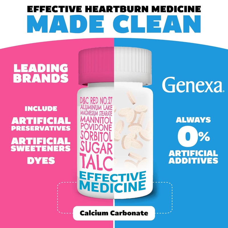 Genexa Kids' Clean Tummy Relief | Heartburn, Acid Indigestion & Sour Stomach Relief | Children's Calcium Carbonate | Dye Free, 0% Artificial Additives | Ages 2-11, Berry Flavor Chewable Tablets, 30ct - Image 2