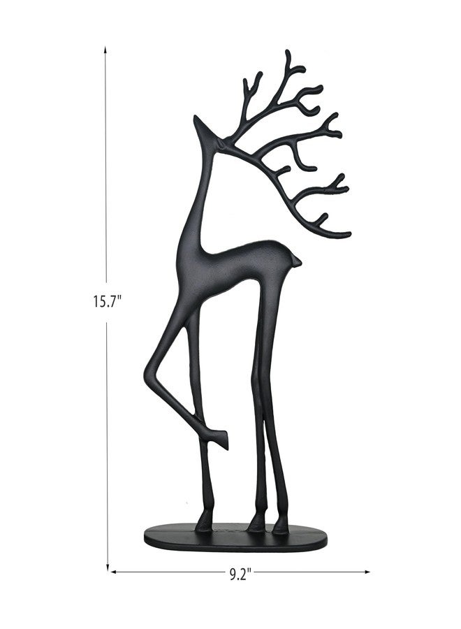 Remenna Modern Reindeer Statues Set of 2 Cast Aluminum Black Deer Sculpture Accent Figurine, Decorative, Christmas Tabletop Ornaments for Mantel Fireplace Living Room Bedroom Home Decor - Image 3