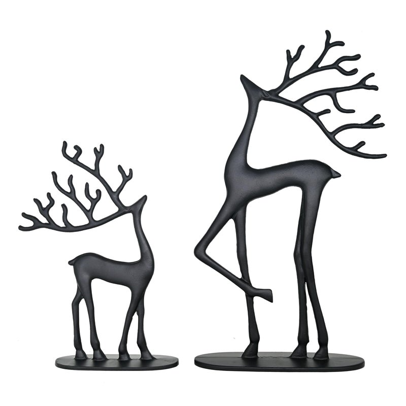 Remenna Modern Reindeer Statues Set of 2 Cast Aluminum Black Deer Sculpture Accent Figurine, Decorative, Christmas Tabletop Ornaments for Mantel Fireplace Living Room Bedroom Home Decor - Image 1