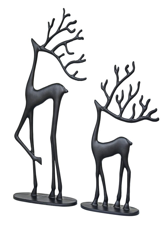 Remenna Modern Reindeer Statues Set of 2 Cast Aluminum Black Deer Sculpture Accent Figurine, Decorative, Christmas Tabletop Ornaments for Mantel Fireplace Living Room Bedroom Home Decor - Image 5