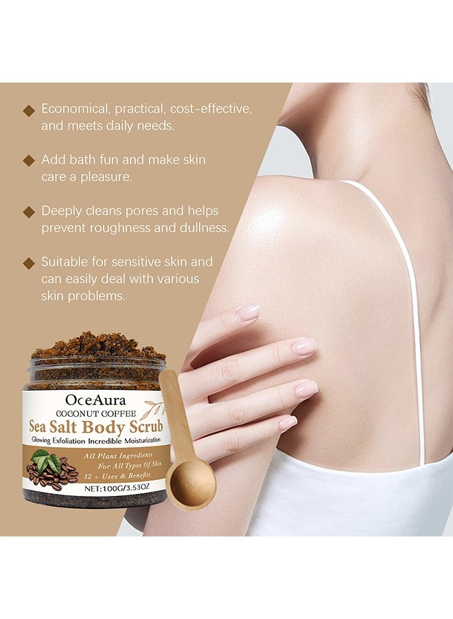 OceAura Sea Salt Body Scrub, Coconut Coffee Body Scrub with a Cute Wooden Spoon, Gentle Exfoliating Dead Skin Hydrating Cleansing Scrub with Skin Loving Moisturizers - Image 5