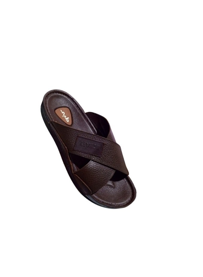 Hand Made Men's Handmade Leather Slippers - Natural Leather, Orthopedic Sole, Comfortable for Long Wear, Suitable for Heel Pain and Diabetics - Brown - Image 1
