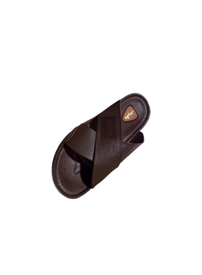 Hand Made Men's Handmade Leather Slippers - Natural Leather, Orthopedic Sole, Comfortable for Long Wear, Suitable for Heel Pain and Diabetics - Brown - Image 2