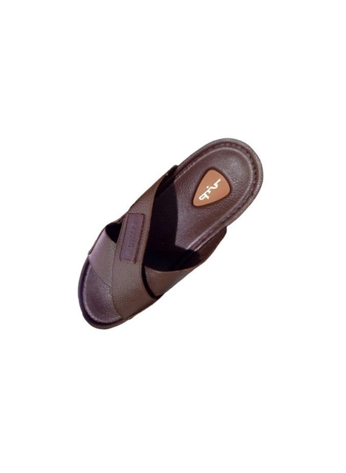 Hand Made Men's Handmade Leather Slippers - Natural Leather, Orthopedic Sole, Comfortable for Long Wear, Suitable for Heel Pain and Diabetics - Brown - Image 4