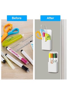 KASTWAVE Magnetic Marker Holder, Pen Holder for Whiteboard or Fridge, Magnet Pencil Cup Storage Organizer for School, Office, Home, Locker and Metal Cabinets, 2 Pack (White)  - Image 2