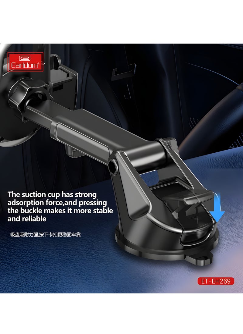 Earldom - Earldom EH269 Car Phone Holder – 360° Rotation – Strong Suction for Windshield or Dashboard – Black - Image 1