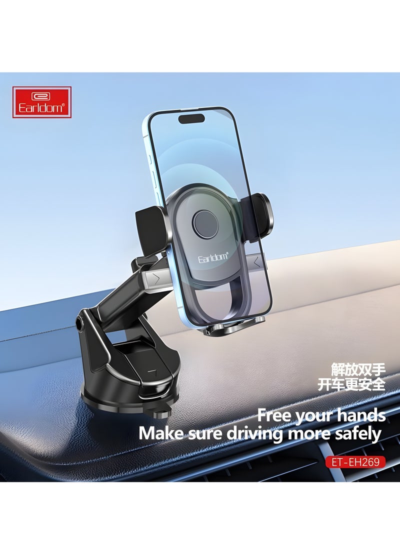 Earldom - Earldom EH269 Car Phone Holder – 360° Rotation – Strong Suction for Windshield or Dashboard – Black - Image 1