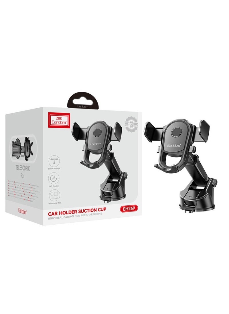 Earldom - Earldom EH269 Car Phone Holder – 360° Rotation – Strong Suction for Windshield or Dashboard – Black - Image 1