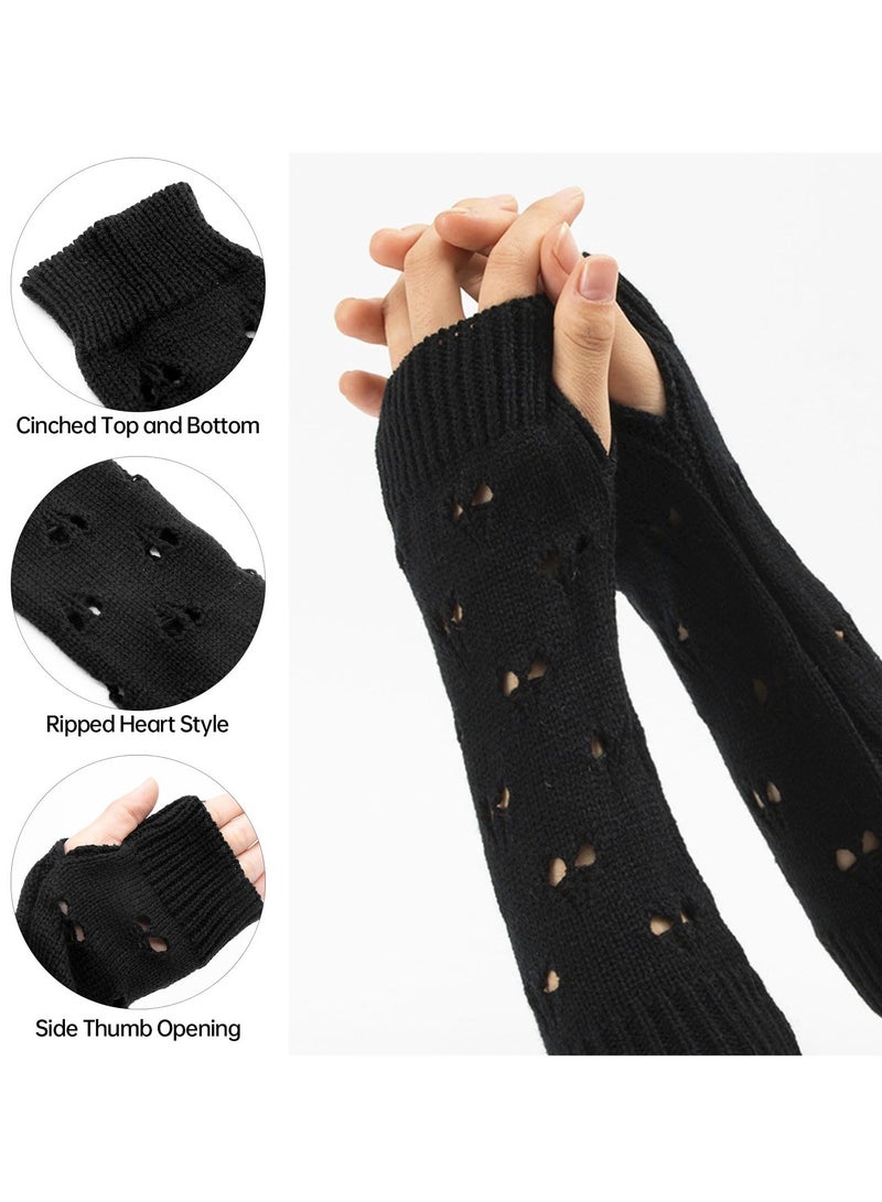 Y2K Women's Ripped Fingerless Arm Warmers - Cozy Knitted Gloves for Winter, Fairy Grunge Style, Perfect for Outdoor Activities - Image 3