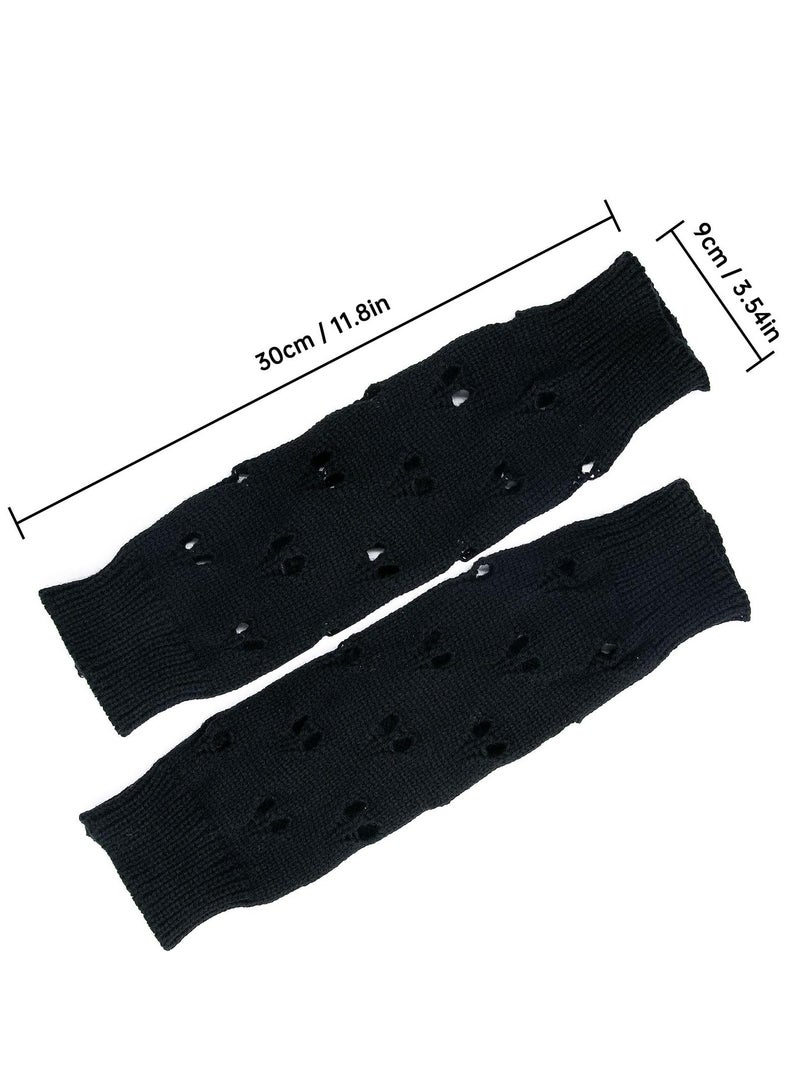 Y2K Women's Ripped Fingerless Arm Warmers - Cozy Knitted Gloves for Winter, Fairy Grunge Style, Perfect for Outdoor Activities - Image 2