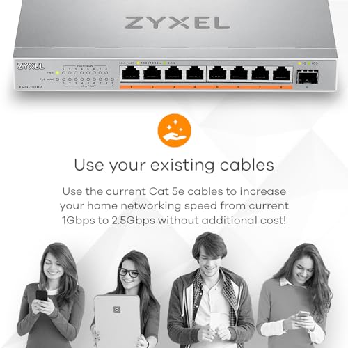 Zyxel 8-Port PoE 2.5G Multi-Gigabit Unmanaged Network Switch @ 100W with 8 x PoE++(60W) | 1 x 10G SFP+ | Auto-MDI/MDIX | Fanless | Desktop or Wall Mount| Plug and Play (XMG-108HP) - Image 4