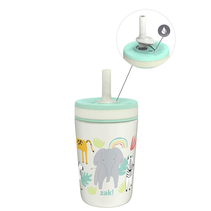 Zak Designs Kelso Toddler Cups For Travel or At Home, 12oz Vacuum Insulated Stainless Steel Sippy Cup With Leak-Proof Design is Perfect For Kids (Safari) - Image 1