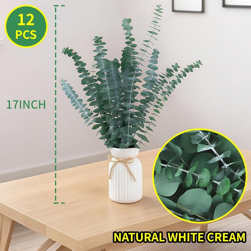 CENELO Green Dried Eucalyptus Bundle 12 Pcs Real Stems 17 Inch Fresh Natural Eucalyptus Branches for Home Decor Shower Flower Arrangement Wedding Gift - Image 3